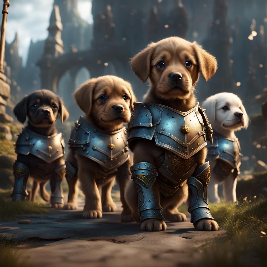 Armored Puppies in Detailed Fantasy Art