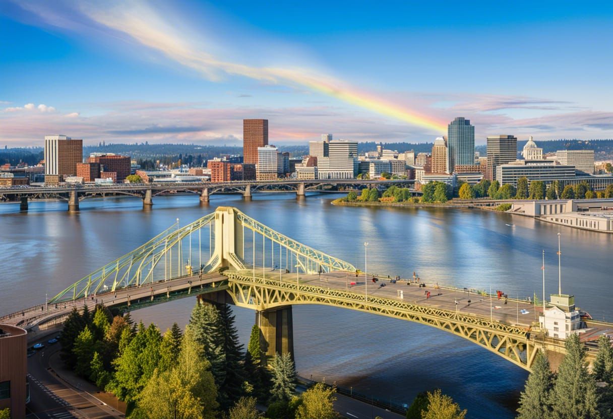 Portland Oregon Sunset with Bridges and Cat