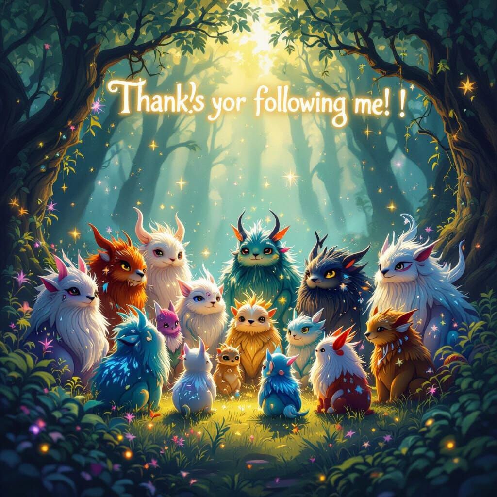 Whimsical Mythical Creatures in Enchanted Forest