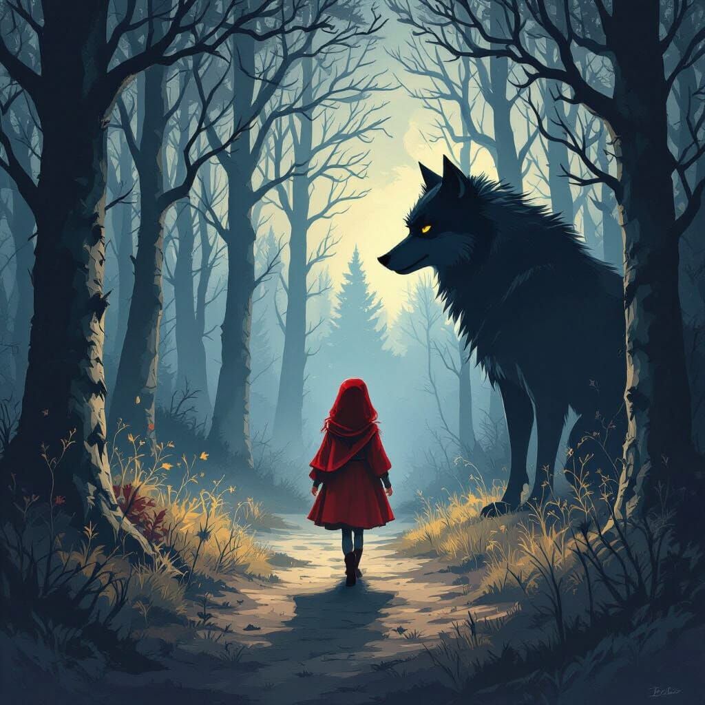 Big Bad Wolf Watches Little Red Riding Hood