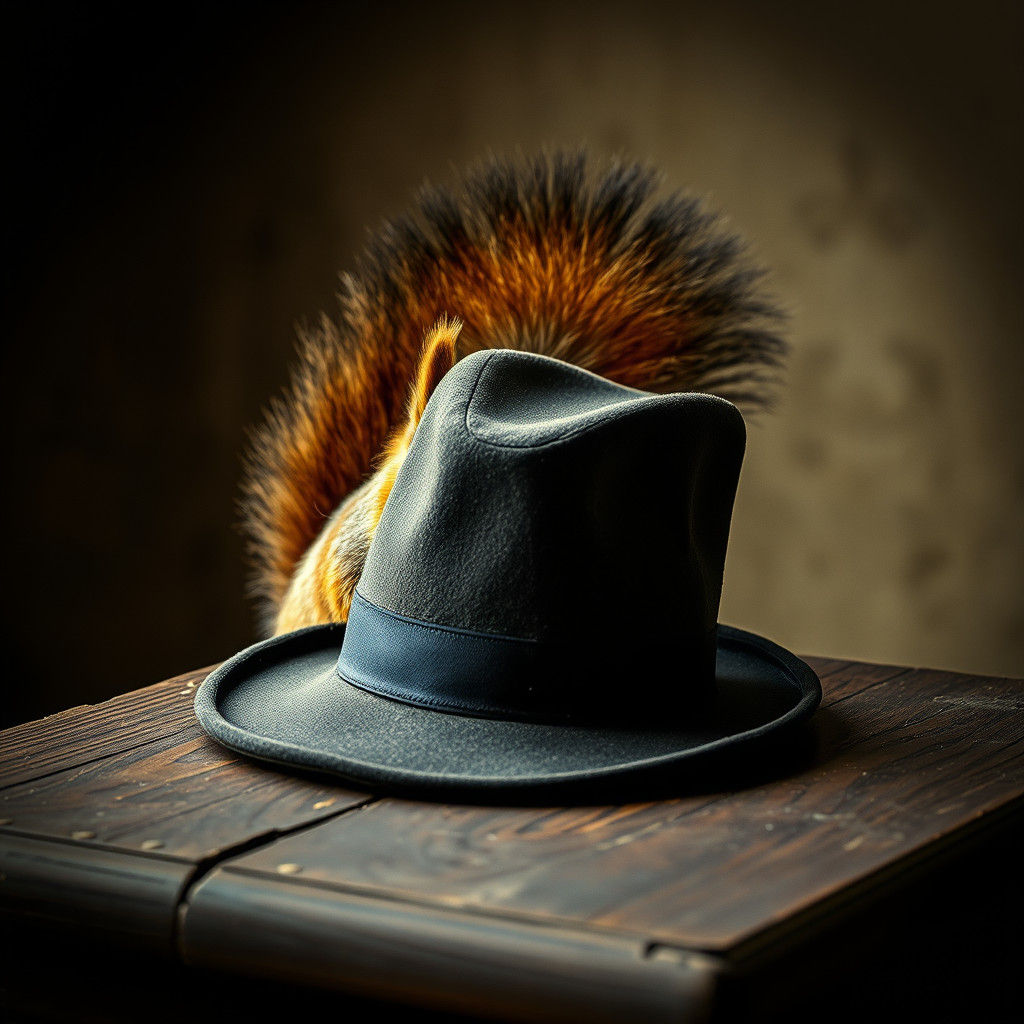 Squirrel Peeking with Vintage Hat, Cinematic Lighting