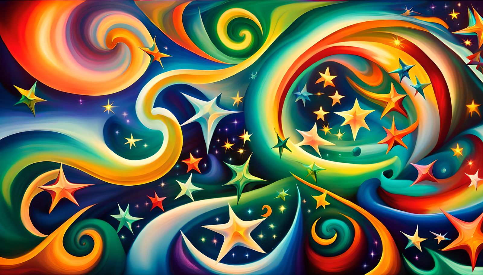 Iridescent Stars in Electromagnetic Plasma: Impasto Painting