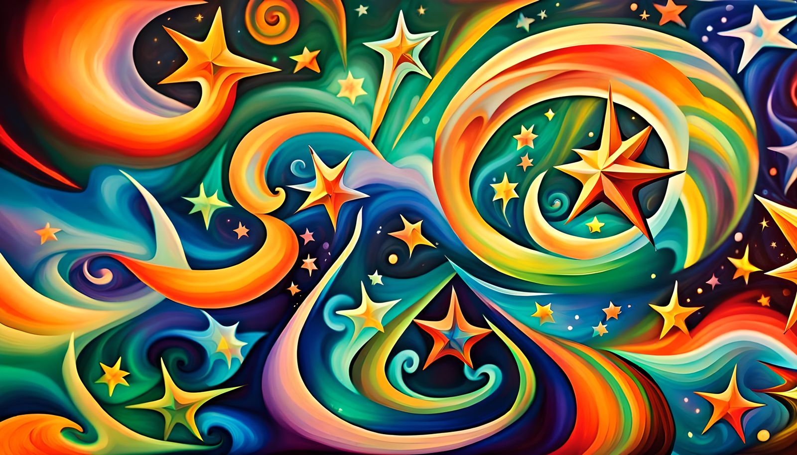 Iridescent Stars in Electromagnetic Plasma, Impasto Painting