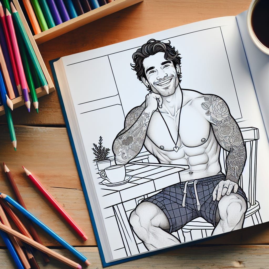 Open coloring book partly colored