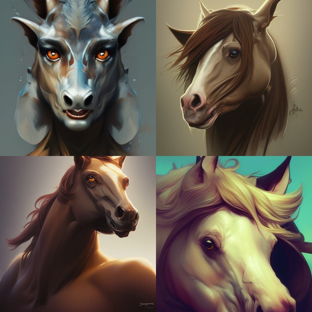 Horse Bat Portrait in Style of Artgerm and Mucha