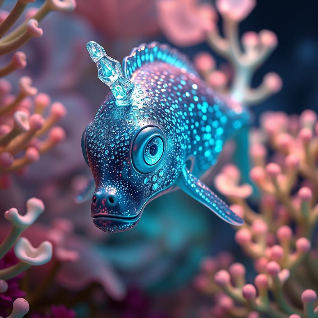 Scintillating Zebra Seahorse in Diamond Scales Swims in Vibr...