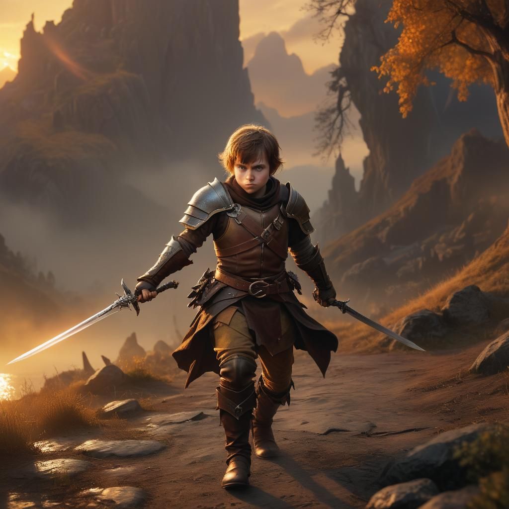 Halfling Rogue in Leather Armor with Swords, Digital Art