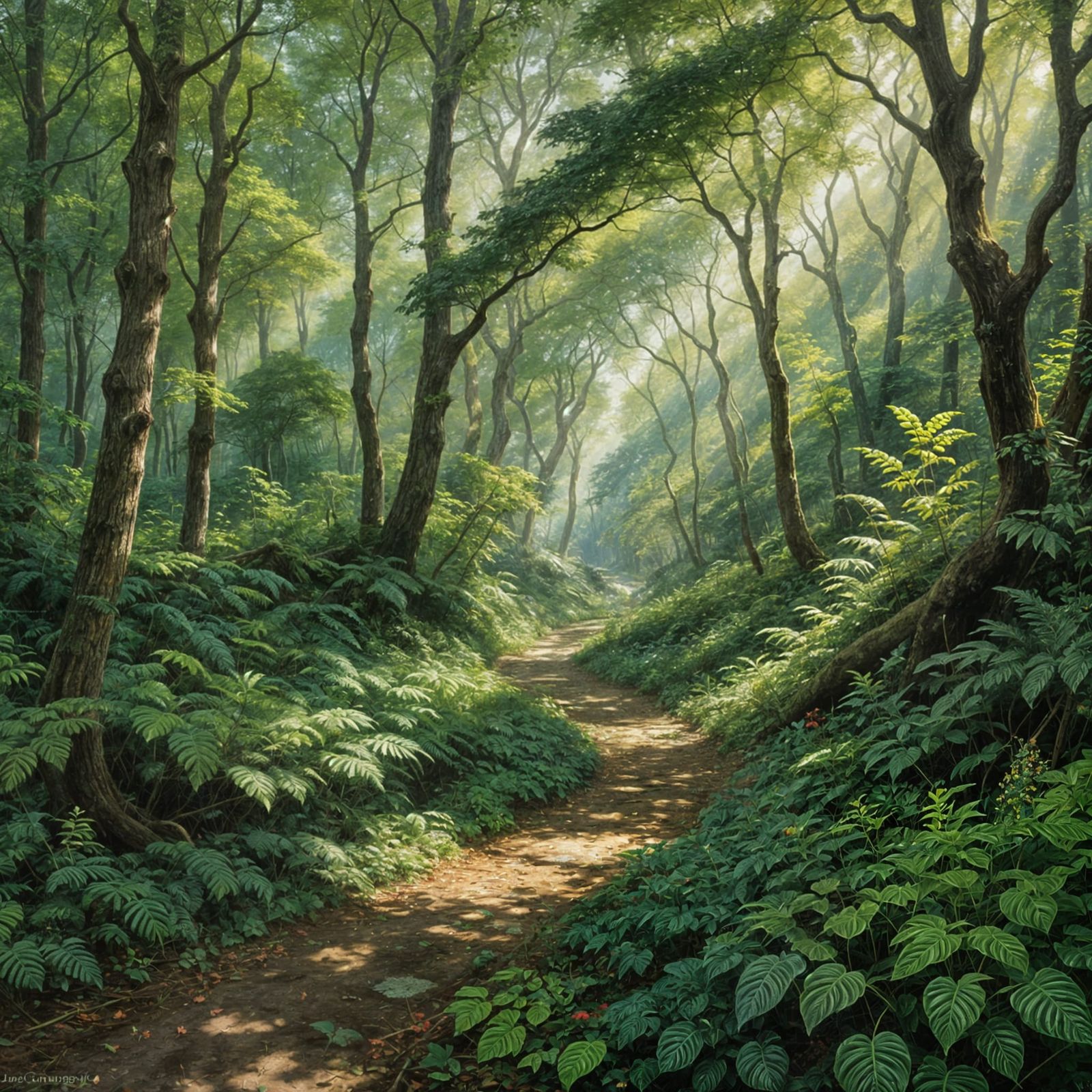 Idyllic Forest Panorama in Oil Painting Style