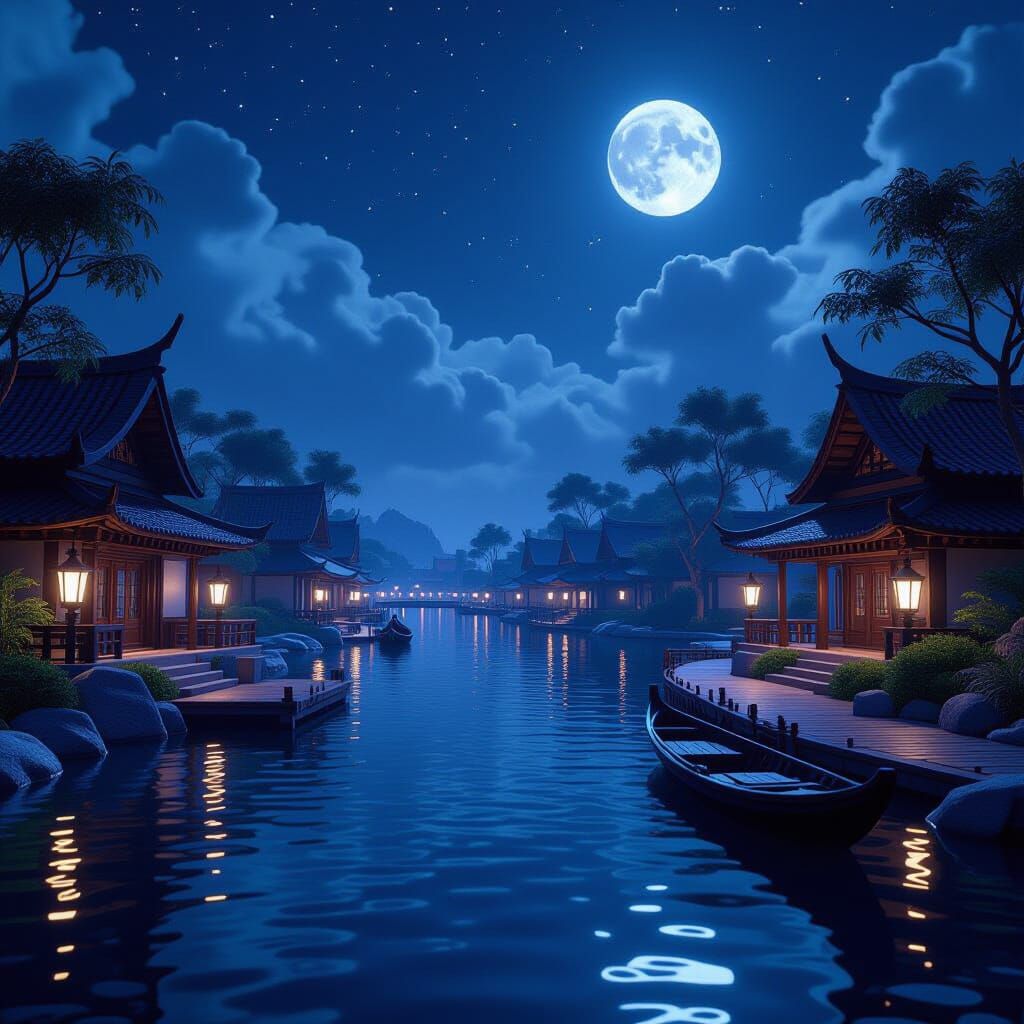 Serene Night Scene in Detailed 3D Rendering