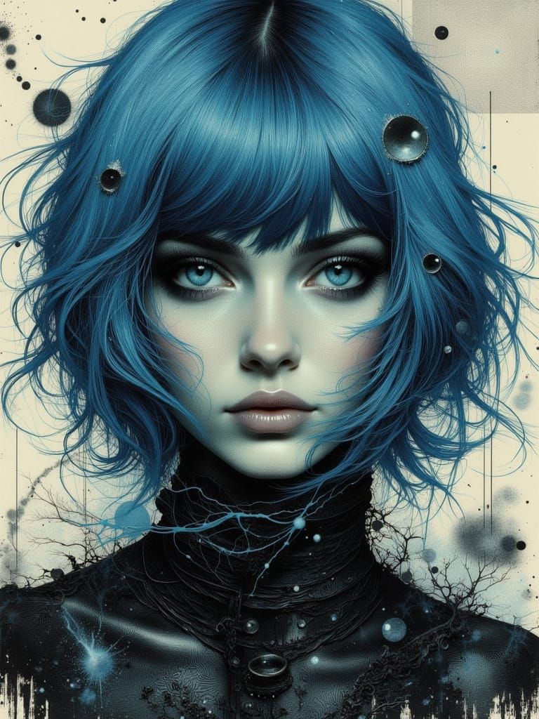 Surreal Gothic Portrait with Tattoo and Ink Elements