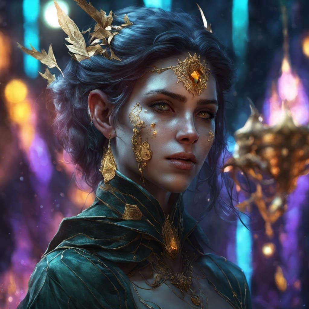 Elf Girl Portrait in Forest, Detailed Fantasy Art