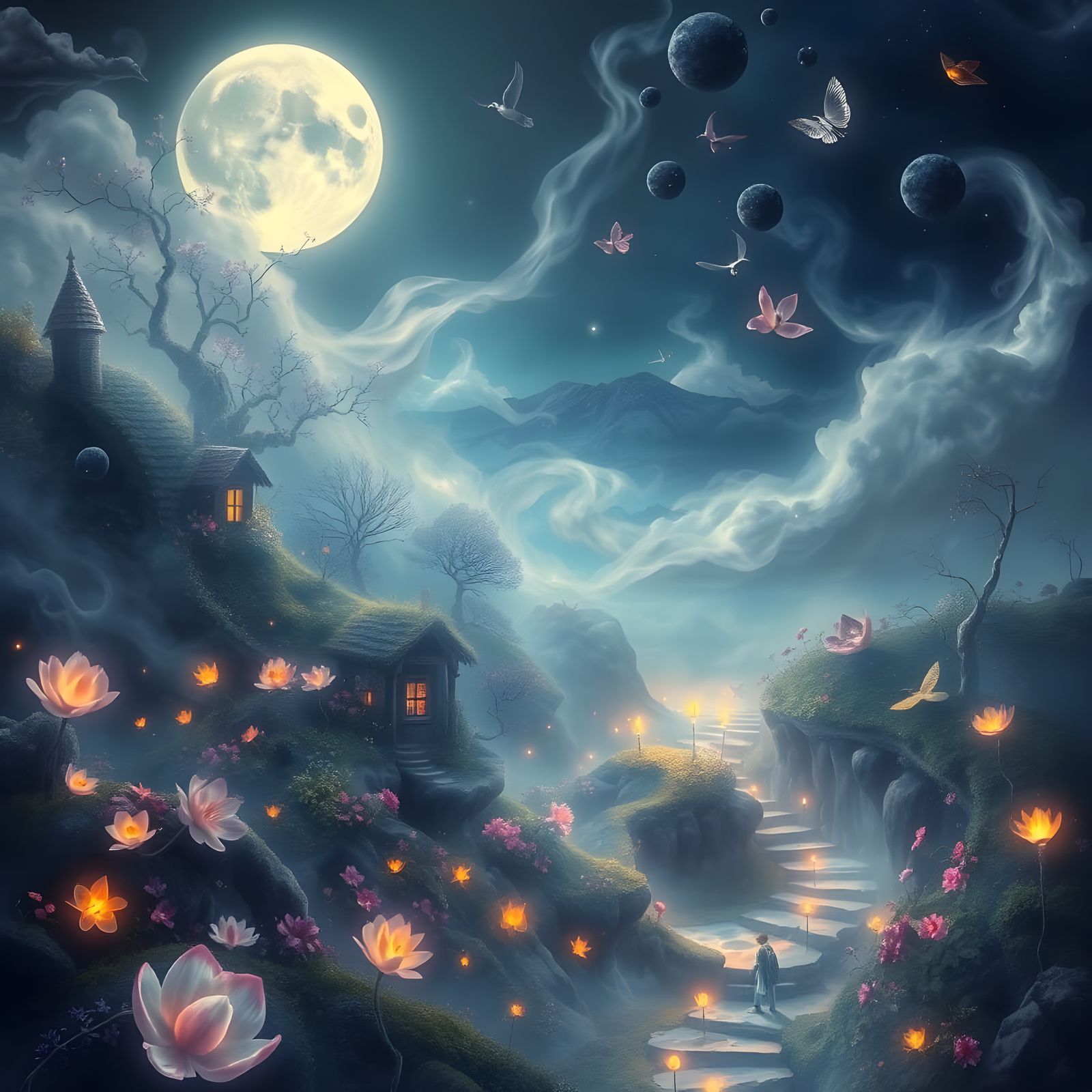 Surreal Dreamscape with Glowing, Bioluminescent Creatures