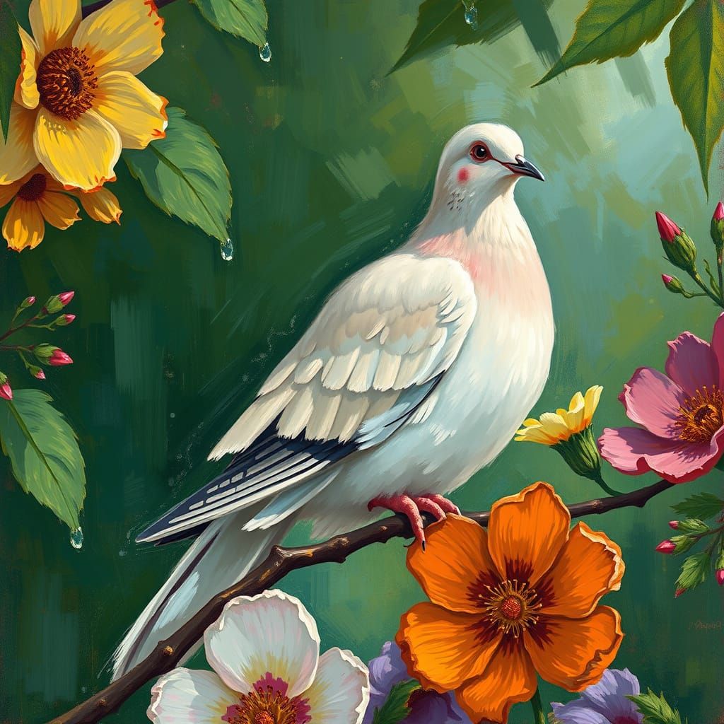 Dove on Branch in Van Gogh Style
