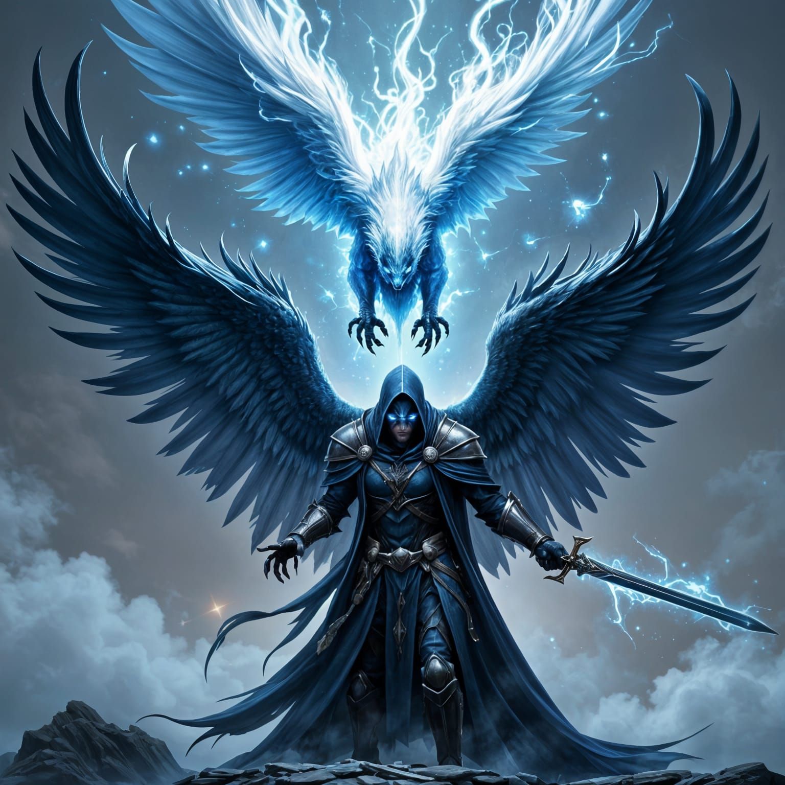 Dark Knight with Talon Wings and Majestic Falcon