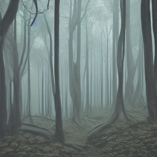 Mysterious Figure in a Gothic Forest Scene