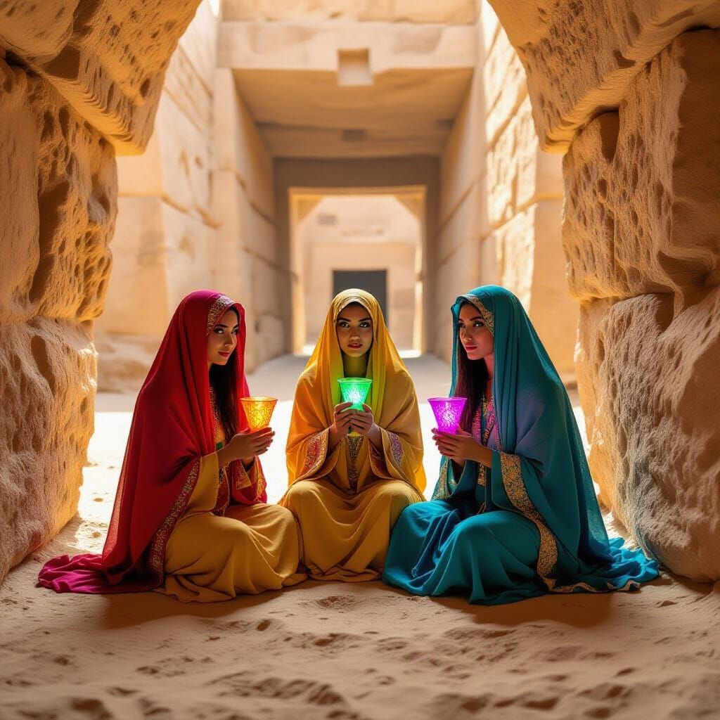 Giza Pyramid Grotto: Elf-Women with Neon Chalices