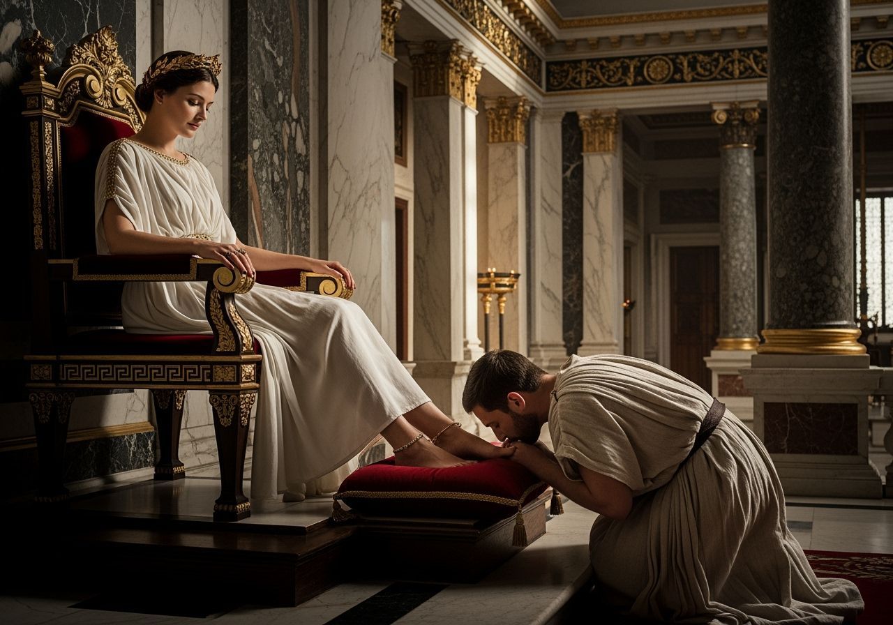 Ornate Portrait of Roman Empress on Throne