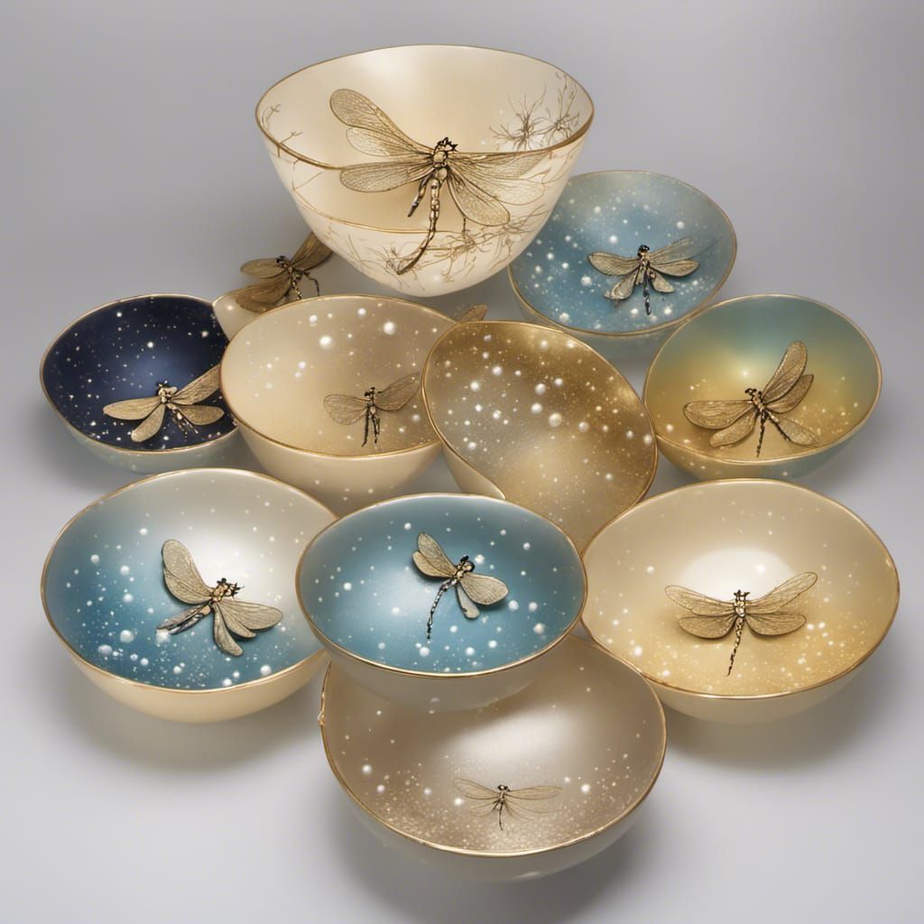 Dragonfly and Bowls in Art Nouveau Style