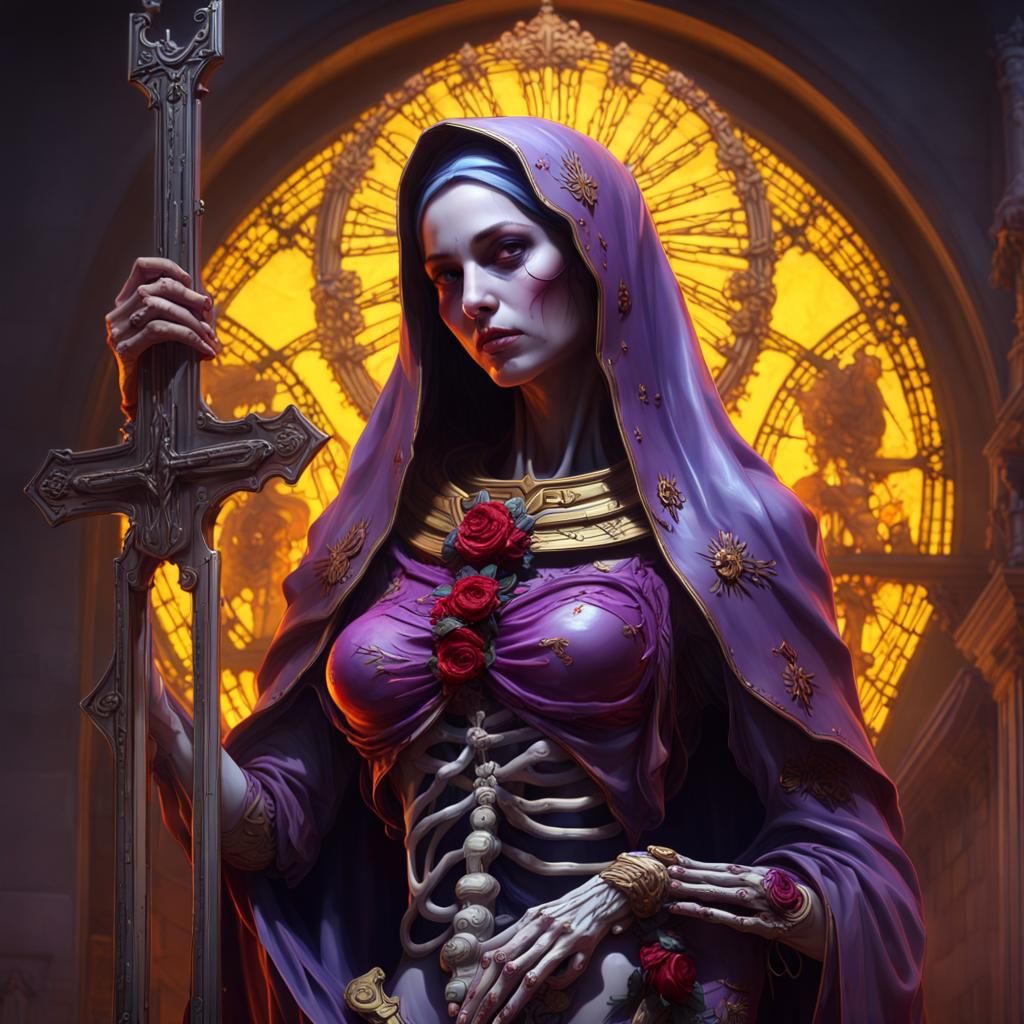 virgin Mary modern soldier blood skeleton beautiful