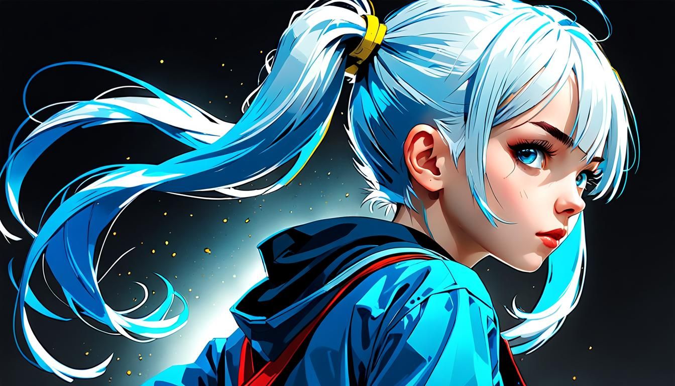 Pop Art Digital Illustration of Girl with Pigtails