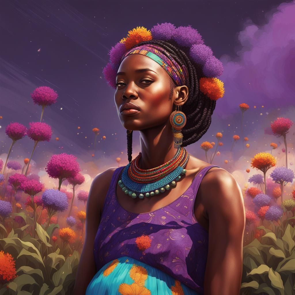Pregnant Woman in African Dress, Hyperdetailed Portrait