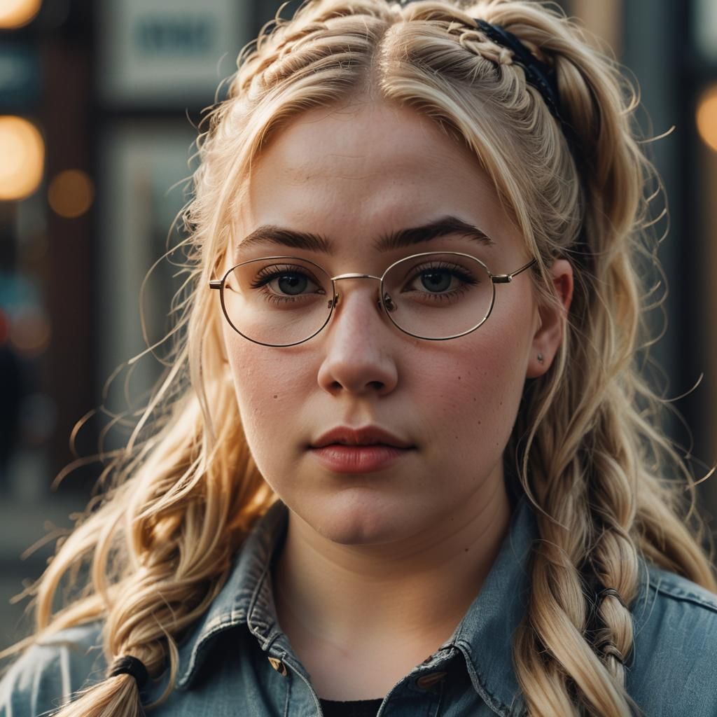 Plus-Sized Blonde in 90s Fashion: Hyper-Realistic Portrait