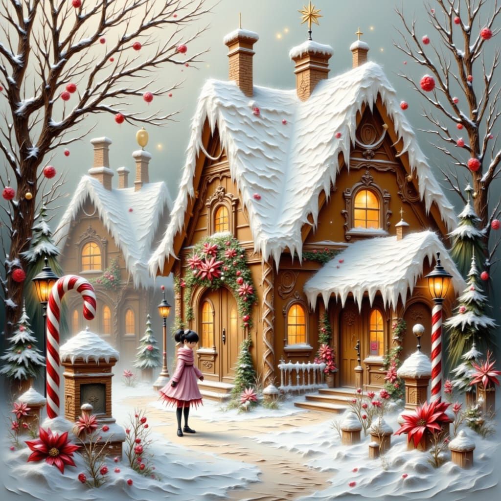 Whimsical Gingerbread Village with Elves and Fairies