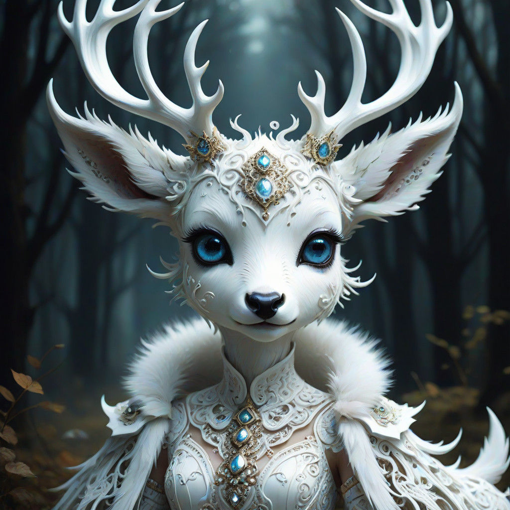 Chibi Deer with Intricate Motifs and Deep Depth of Field