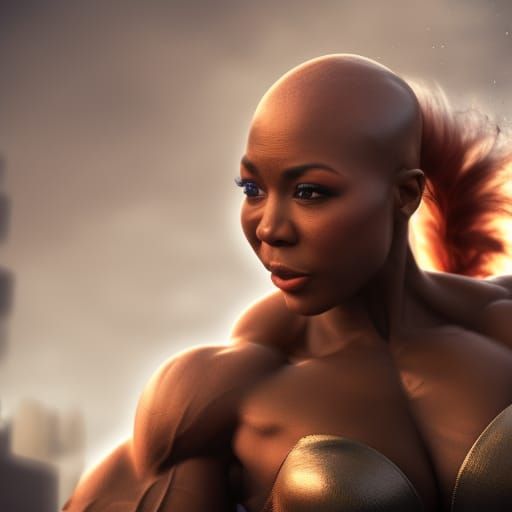 Muscular Black Female Bodybuilder: Detailed Matte Painting