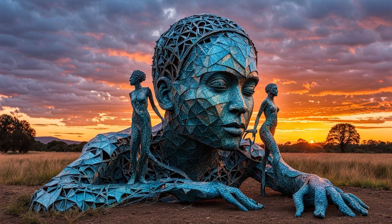 Surreal Fragmented Sculpture in Cyberpunk Style