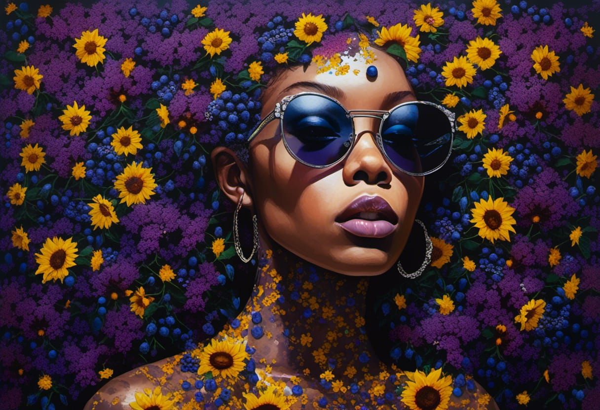 Black Woman with Sunflowers in Alcohol Ink Style