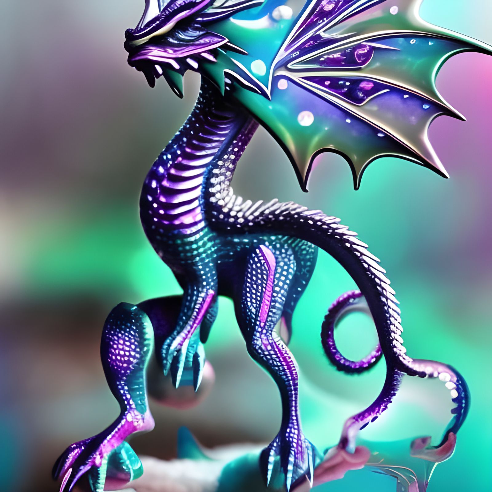 Beautiful misty pearlescent purple dragon with pearlescent white fractals accents& Pearlescent blue fractals accents& Co...