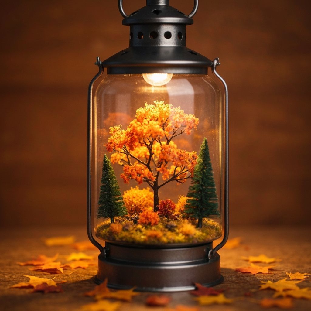 Miniature Autumn Forest Scene Inside Lantern