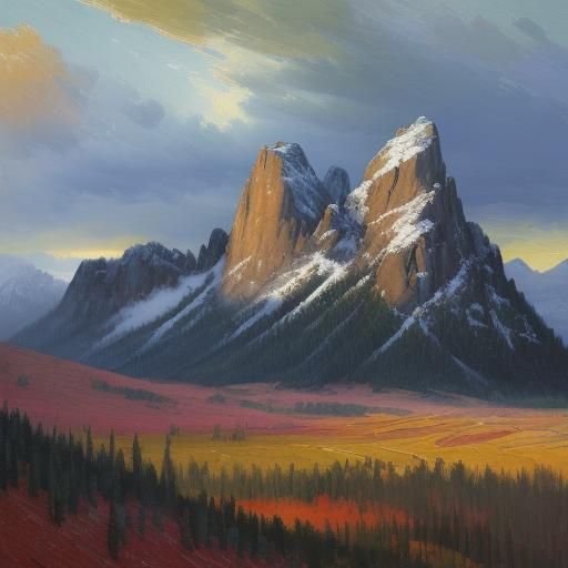 Rocky Mountain Tops in Neo-Impressionist Impasto Style