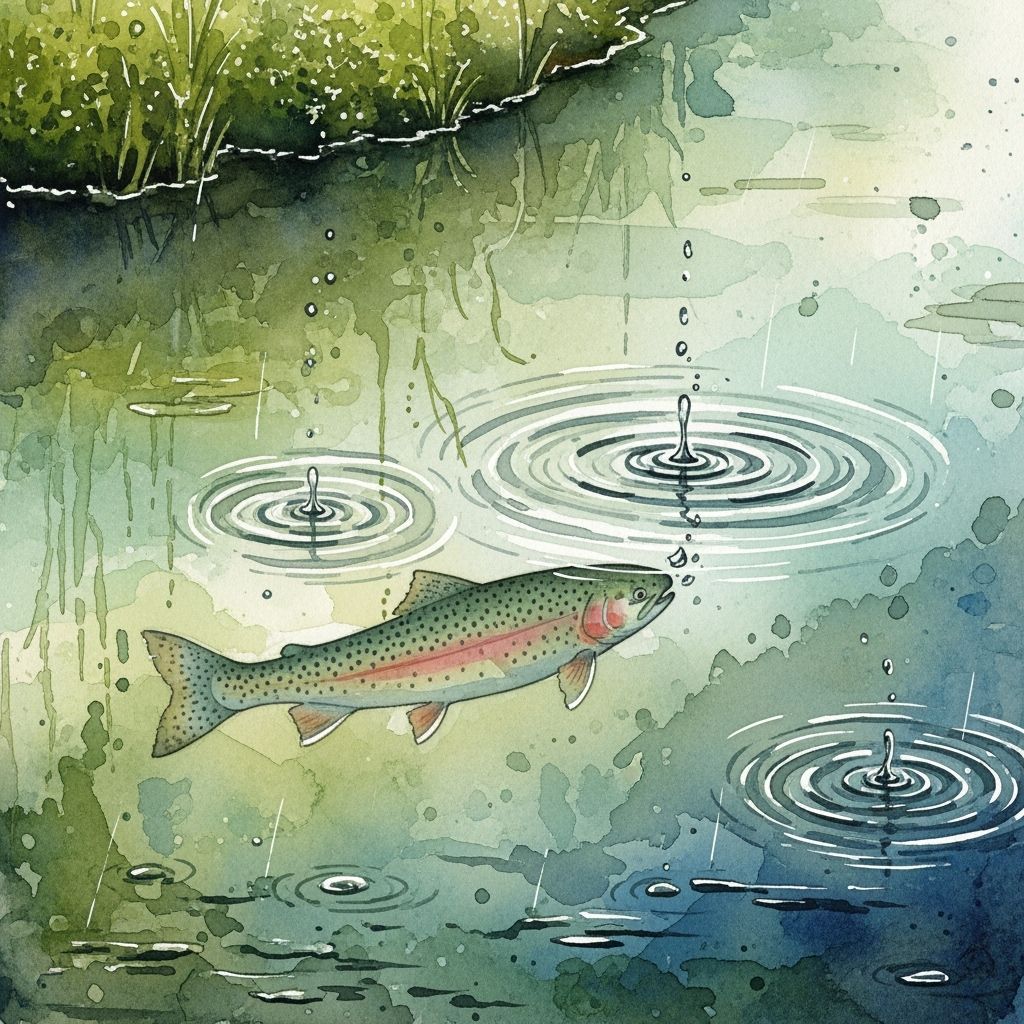 Trout in Pond: Impressionistic Watercolor Painting