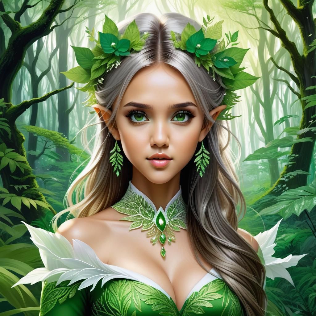 Eerie Forest Elf with White Hair in Ink Art