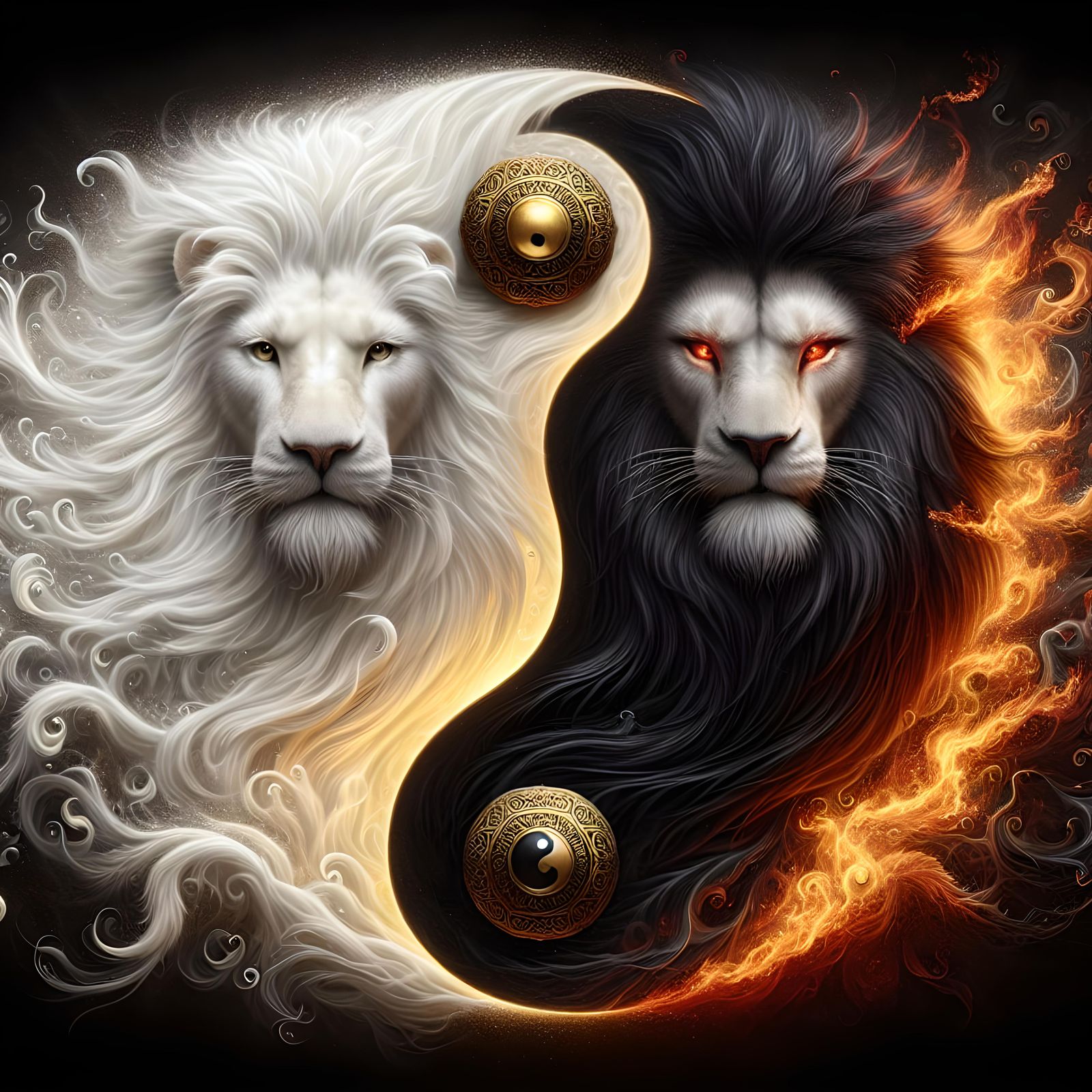 Yin and Yang Lions: Balance in Photorealism