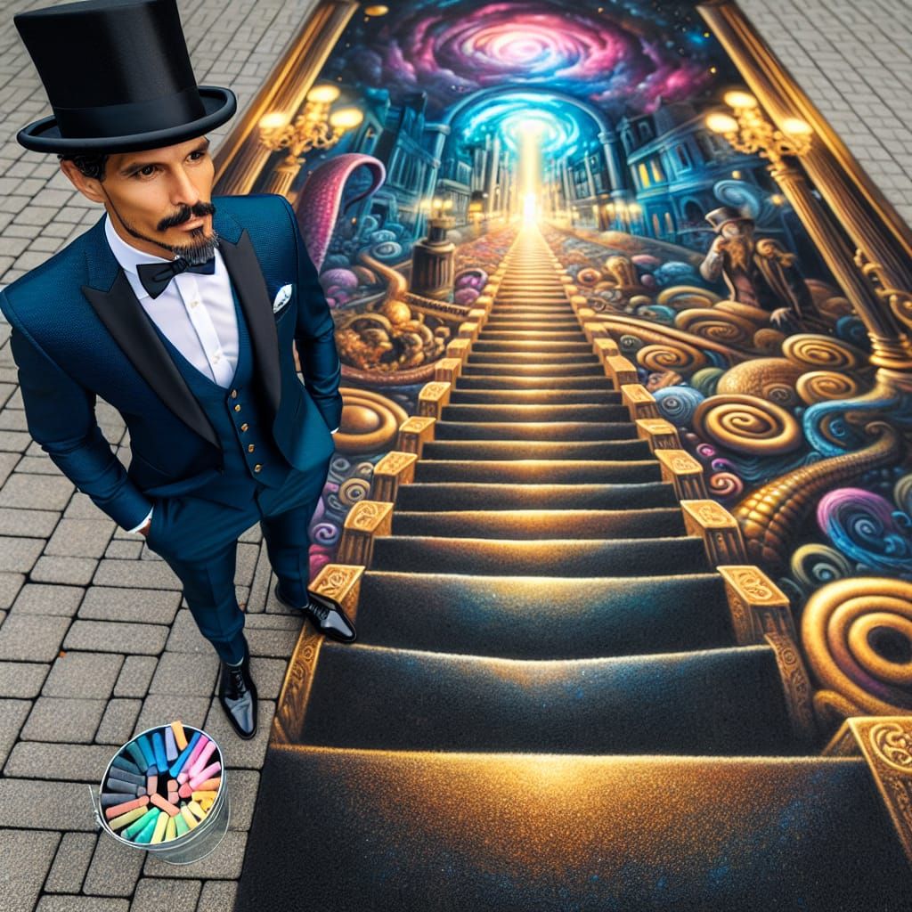 Opulent Street Magician Creates Golden Stairway Art