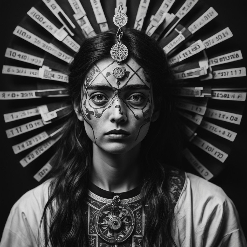 Modern Black and White Tarot Card Illustration of The Wheel...