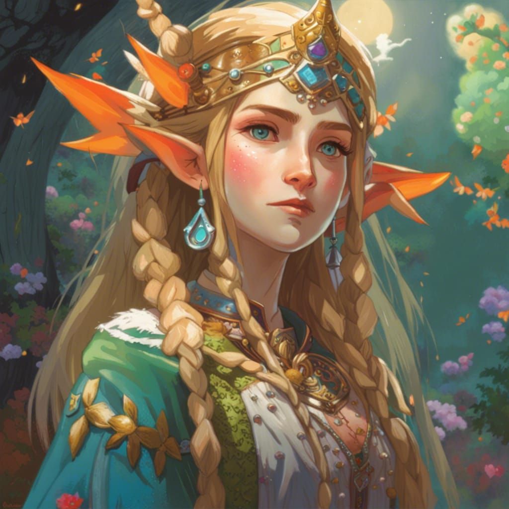 Elf Princess Portrait in Anime Style