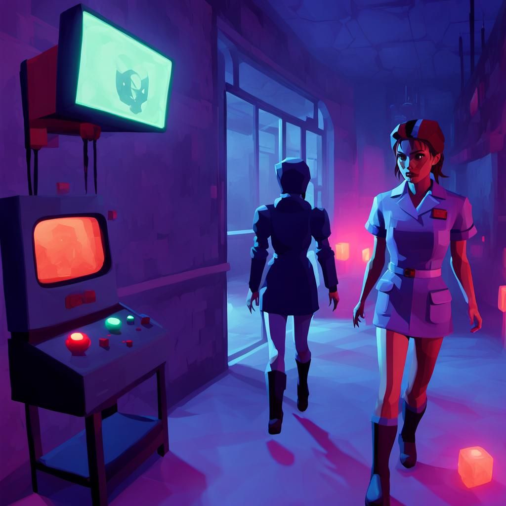 Low Poly Nurse in Foggy Corridor: PS1 Horror