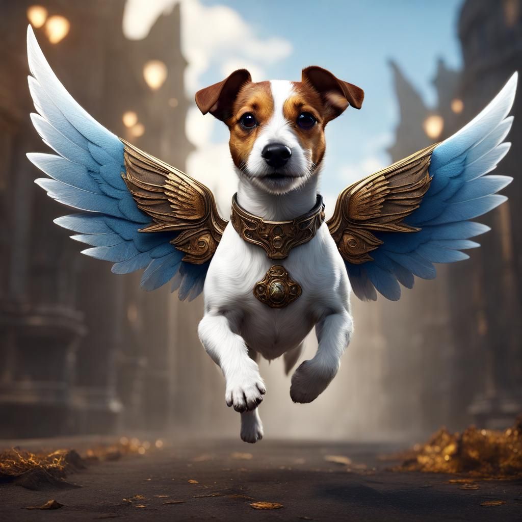 Winged Jack Russell Dog: Detailed Fantasy Art