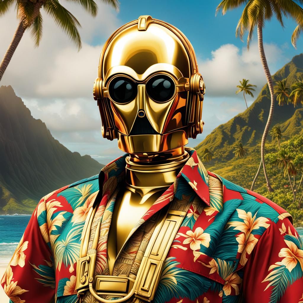 C3PO as Magnum PI in Digital Matte Painting