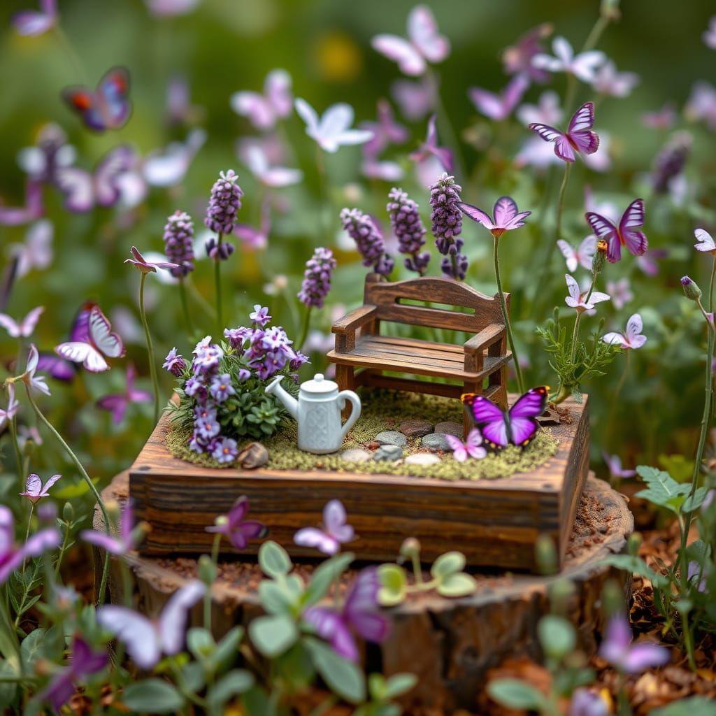 miniature garden scene, exquisite and highly detailed,