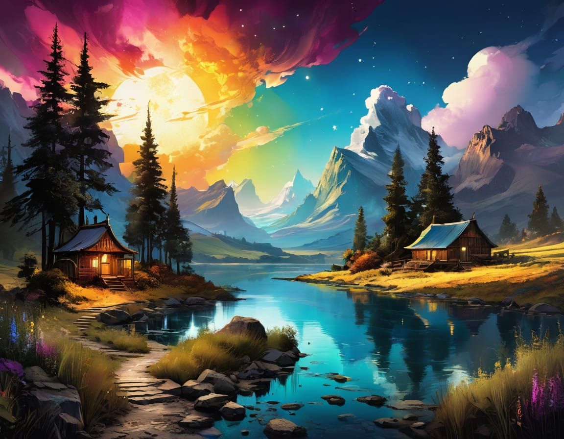 Surreal Landscape in Vibrant Triadic Colors