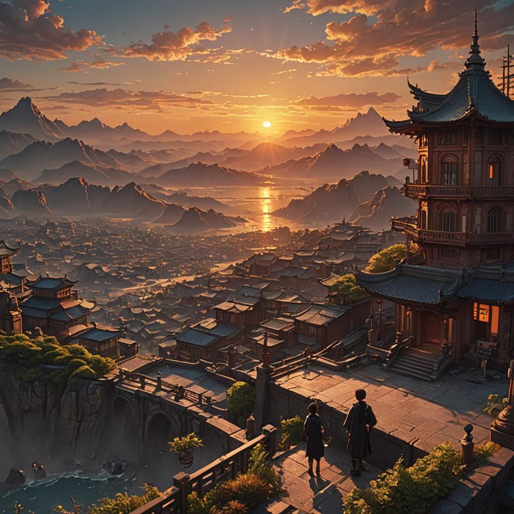 Insane Sunset: Epic Anime Digital Matte Painting
