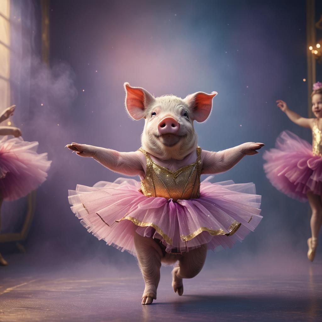 Pig Ballerina in Hyperrealistic Fantasy Art