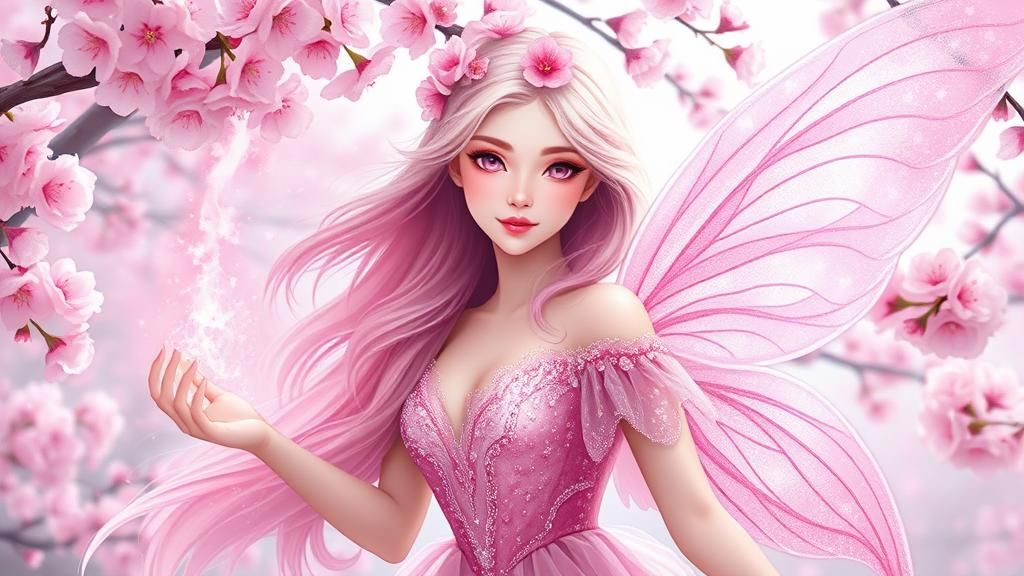Ethereal Cherry Blossom Fairy Casting Magic Spell