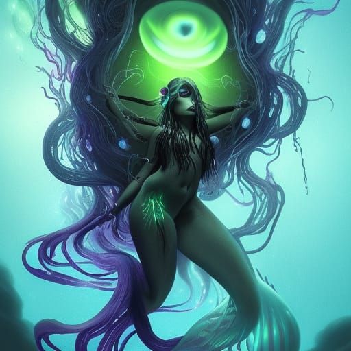 Bioluminescent Jellyfish Mermaid in Dark Fantasy Style