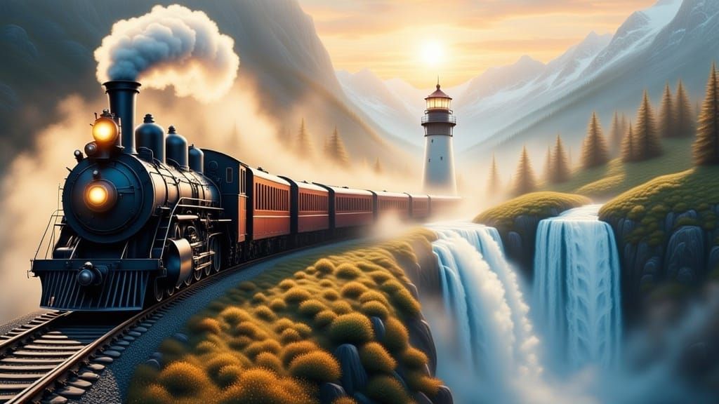 Majestic Steam Train Journey Through Mountain Landscape